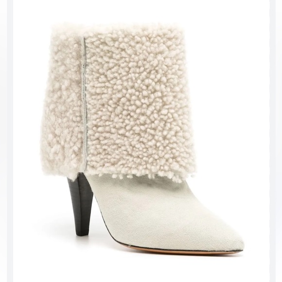 IROGrace Shearling 90mm Boots In White Cream Shearling Ankle Boots